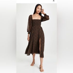 O.p.t. Classic smocked maxi dress - black and brown floral - size L